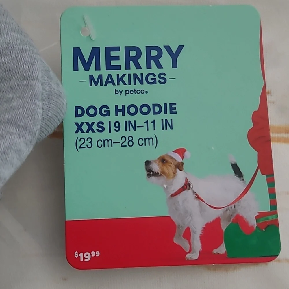 Dog .. Christmas .. Gray Hoodie .. XXS 9-11 inches‎ .  Short Sleeve
